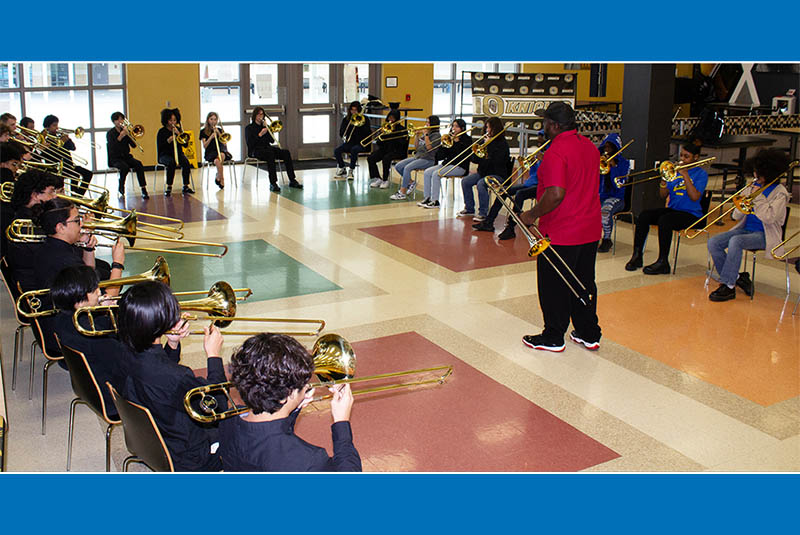 Evans High School band rehearsal